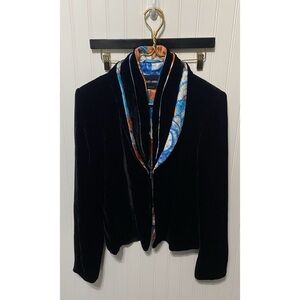 Giorgio Armani Black Velvet Jacket with Multicolor Trim
